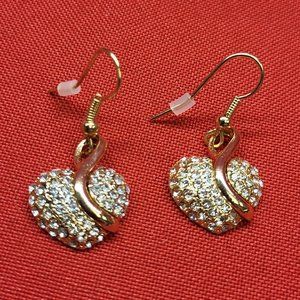 Gold Tone Drop Dangle Heart Earrings